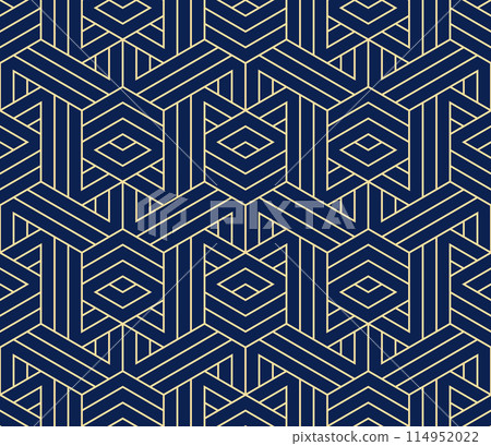 Abstract geometric pattern. A seamless vector background. Golden and dark blue ornament. Graphic modern pattern. Simple lattice graphic design 114952022