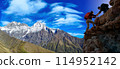 Group of happy hiker jumping on the hill 114952142