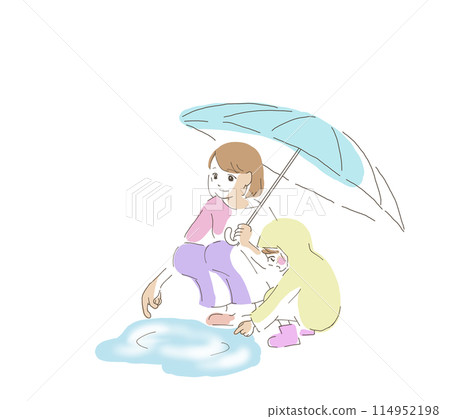 Parents and children taking a walk on a rainy day 114952198