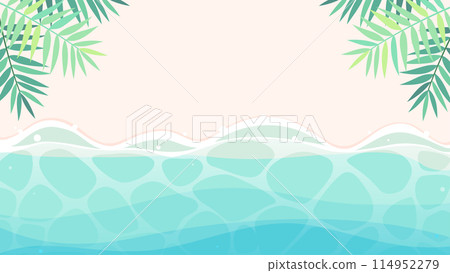 Palm-decorated beach with blue waves 2, aspect ratio 16:9 114952279