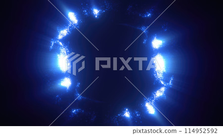 Blue swirling circle frame of multicolored lines of energy particles. Abstract background Blue swirling circle frame of multicolored lines of energy particles. Abstract background 114952592