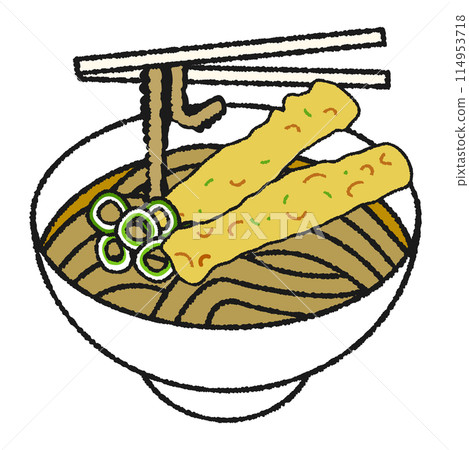 Hand-drawn style icon illustration of chikuwa tempura soba Hand-drawn style icon illustration of chikuwa tempura soba 114953718