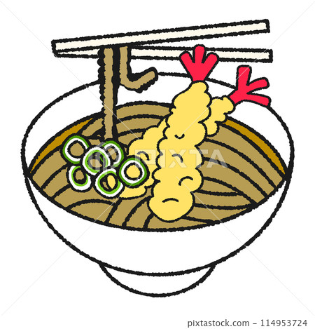 蝦天婦羅蕎麥麵的手繪風格圖示插圖 114953724