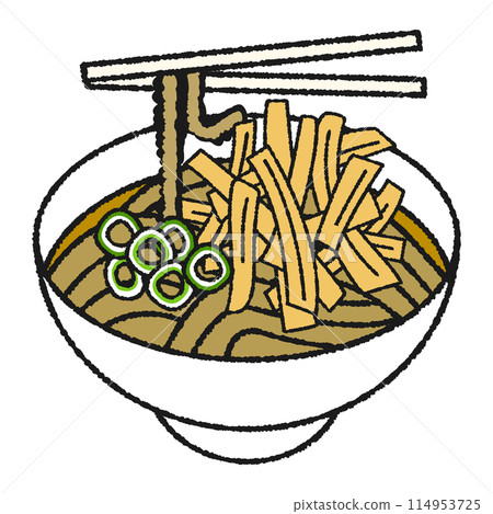 牛蒡天婦羅蕎麥麵的手繪風格圖示插圖 114953725