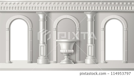 Room interior with white ancient roman column arch Room interior with white ancient roman column arch 114953797