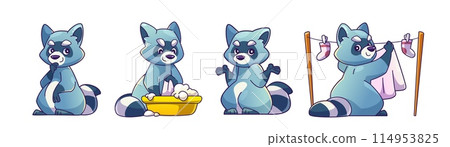 Cute raccoon mascot. Funny wash animal character 114953825