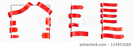 Red satin ribbon tag or bookmark. Red satin ribbon tag or bookmark. 114953889