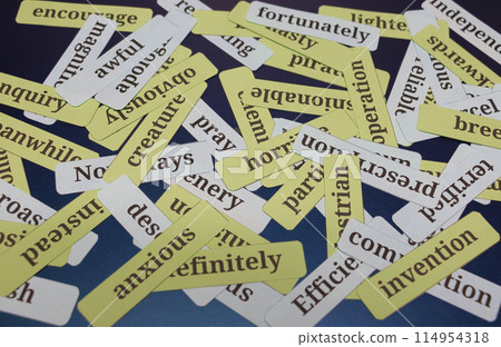 English vocabulary cards on blue board 114954318