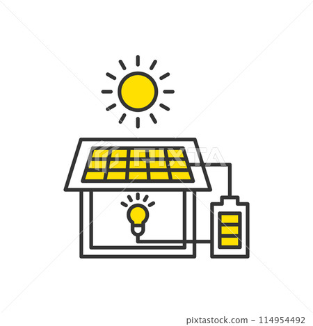 Illustration of a house that uses battery power Illustration of a house that uses battery power 114954492