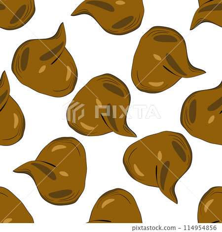 Seamless pattern with kawaii poop on white background. Cartoon poo, feces icons. Shit patterns, evil turd. Vector illustration for invitation, poster, card, fabric, textile. Doodle style 114954856