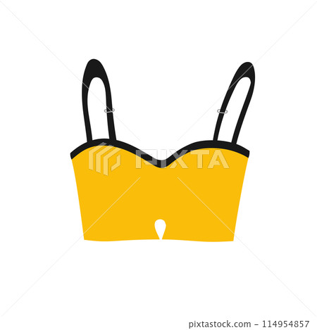 Cute female white bra. Trendy corset bra icon. Women underwear element. Feminine symbol, template modern design for invitation, poster, card, fabric. Sensuality cloth concept. Vector illustration 114954857