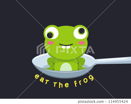 A Crazy Green Frog in a spoon. Isolated Vector Illustration A Crazy Green Frog in a spoon. Isolated Vector Illustration 114955424