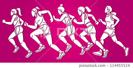 Group of Woman Running Marathon Runner Cartoon Sport Graphic Vector Group of Woman Running Marathon Runner Cartoon Sport Graphic Vector 114955524