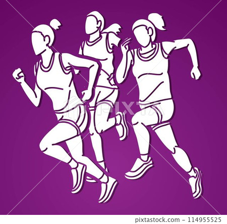 Group of Woman Running Marathon Runner Cartoon Sport Graphic Vector Group of Woman Running Marathon Runner Cartoon Sport Graphic Vector 114955525
