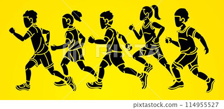 Group of Children Running Together Mix Boy and Girl Start Running Cartoon Sport Graphic Vector Group of Children Running Together Mix Boy and Girl Start Running Cartoon Sport Graphic Vector 114955527
