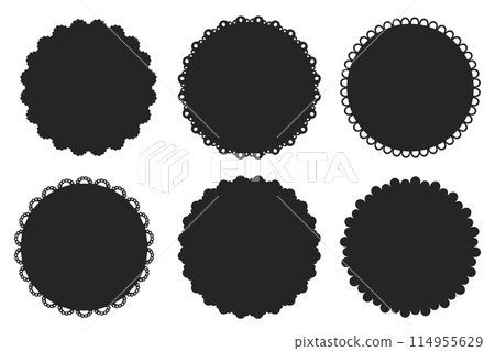 Scalloped edge emblem seal frame round price badge simple decoration isolated on white background. Stamp, wavy clip art Scalloped edge emblem seal frame round price badge simple decoration isolated on white background. Stamp, wavy clip art 114955629