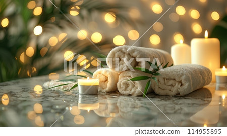 Photo of spa background with stones and bamboo 114955895