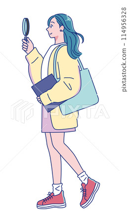 Anime-style young woman walking with a smile 114956328