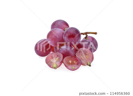 Bunch of red grapes with water drops isolated on white background 114956360