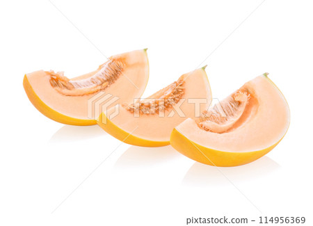 Yellow cantaloupe isolated on the white background. 114956369