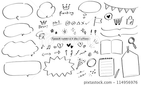Marker pen speech bubbles and decorative elements, simple and stylish hand-drawn illustrations Marker pen speech bubbles and decorative elements, simple and stylish hand-drawn illustrations 114956976