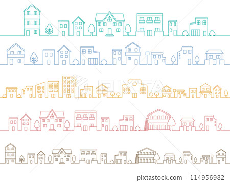 Simple cityscape line set of 5 114956982