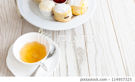 Afternoon tea stand with sweet treats, Afternoon tea set with dessert, High tea set with dessert. 114957325