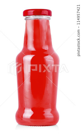 Red juice bottle isolated on white background with clipping path. Healthy lifestyle Red juice bottle isolated on white background with clipping path. Healthy lifestyle 114957421