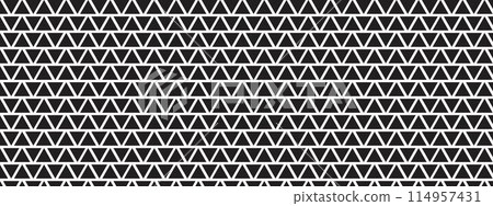 Perforated or corrugated surface with triangular holes. Repeating black triangles on white background. Pegboard, radiator or speaker grid texture. Abstract mosaic pattern. Vector graphic illustration Perforated or corrugated surface with triangular holes. Repeating black triangles on white background. Pegboard, radiator or speaker grid texture. Abstract mosaic pattern. Vector graphic illustration 114957431