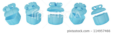 3d gift boxes set with red ribbon bow isolated on a white background. 3d render flying modern holiday closed surprise box. 3d gift boxes set with red ribbon bow isolated on a white background. 3d render flying modern holiday closed surprise box. 114957466