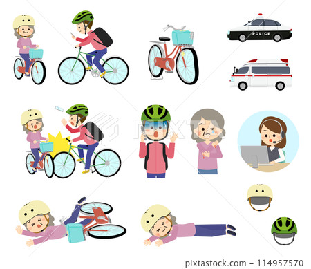 一名老年婦女和一名男子正在看智慧型手機的自行車事故 114957570