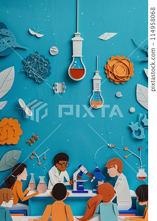A science class where students conduct experiments with microscopes. 114958068