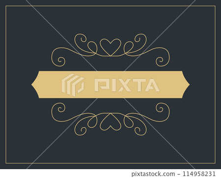 Flourishes calligraphic vintage ornamental background. Vector luxury invitation, restaurant menu or royalty certificate. Golden ornate page with swirls and vignettes elements 114958231
