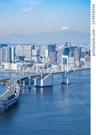 [Cityscape] Tokyo city and snow-capped Mount Fuji 114958458