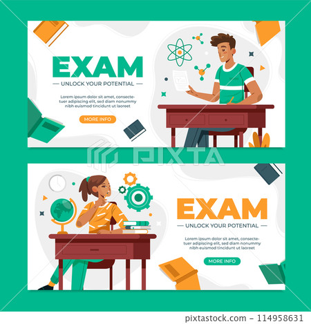 Exam hand drawn cartoon banner set Exam hand drawn cartoon banner set 114958631