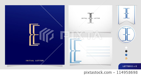 a set of business cards with the letter EE Luxury Initiala Letters E and E Logos Designs in Blue Colors for branding ads campaigns, letterpress, embroidery, covering invitations, envelope sign symbols a set of business cards with the letter EE Luxury Initiala Letters E and E Logos Designs in Blue Colors for branding ads campaigns, letterpress, embroidery, covering invitations, envelope sign symbols 114958698