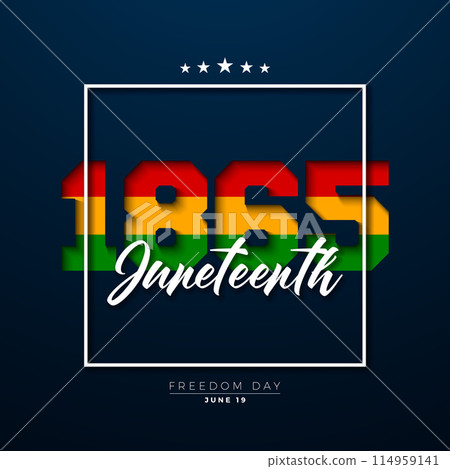 Juneteenth Freedom Day Design. African American June 19 Independence Day. Annual American Emancipation Holiday Vector Illustration with Colorful 1865 Typography Lettering on Dark Blue Background for 114959141