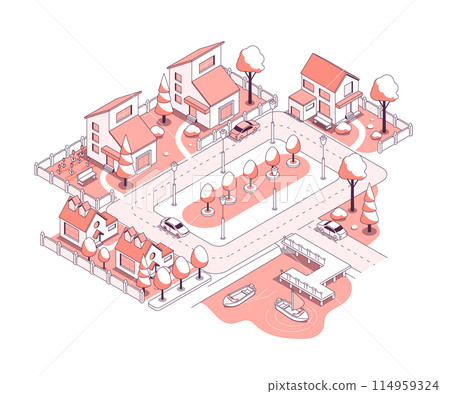 Country cottage village - vector isometric illustration 114959324