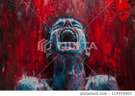 Screaming Man in Agony Abstract Oil Painting Depicting Pain, Suffering, and Despair 114959405