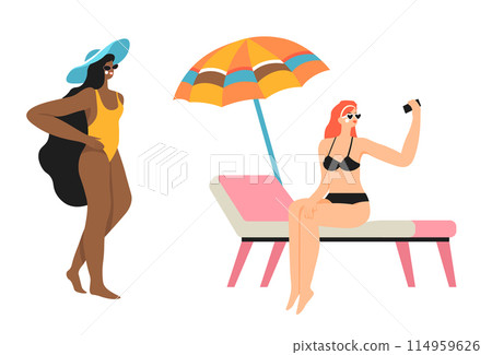 Relaxing Women Beach Vector Design 114959626