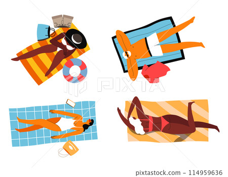 Group Beach Sunbathing Vector Art 114959636