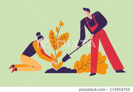 Gardening Together as a Team vector 114959750