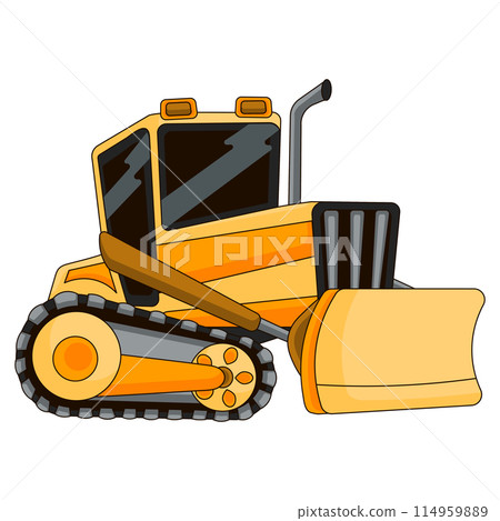 Yellow track-type tractor or bulldozer removing something Yellow track-type tractor or bulldozer removing something 114959889