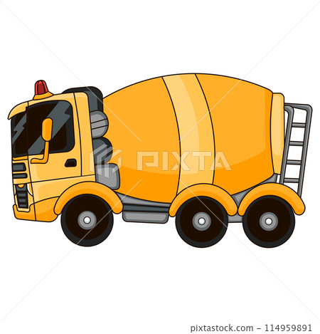 Yellow concerete mixer car truck for kids view from side 114959891