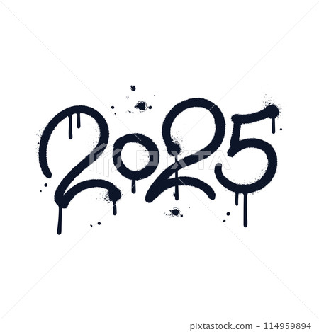 Number 2025 in urban graffiti letters style. New year vintage grunge design element with sprayed paint dots realistic texture. Paint textured vector illustration Isolated on white background. 114959894
