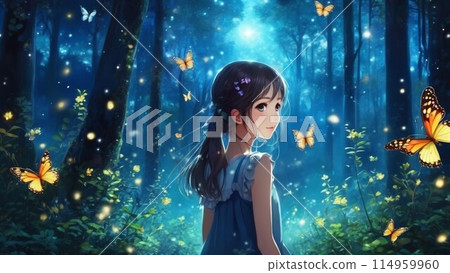 一個女孩抬頭看著燈光 一個女孩抬頭看著燈光 114959960