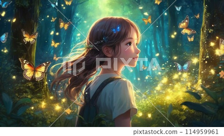 A girl looking up at the illuminations A girl looking up at the illuminations 114959961