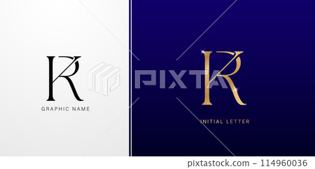 KR or RK initials letters monogram logos designs symbol for business cards elements, branding company identity, advertisement material golden foil, collage print, ads campaign, wedding invitation sign 114960036