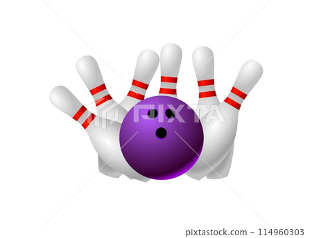 realistic Bowling ball game crashing into the pins. of bowling strike isolated on white background. realistic Bowling ball game crashing into the pins. of bowling strike isolated on white background. 114960303