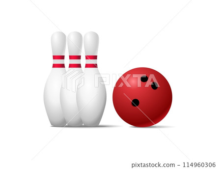 Bowling ball game with three pins. Illustration of bowling on white background. stock illustration Bowling ball game with three pins. Illustration of bowling on white background. stock illustration 114960306